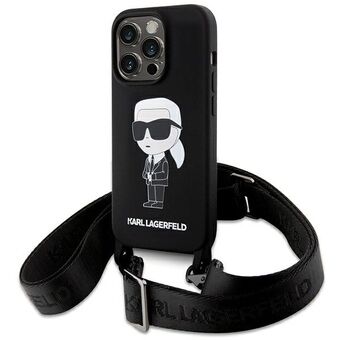 Karl Lagerfeld KLHCP15XSCBSKNK iPhone 15 Pro Max 6.7" kova suojakuori czarny/musta Crossbody Silicone Ikonik