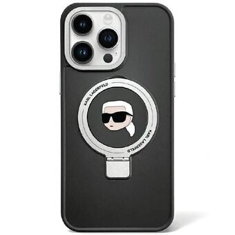 Karl Lagerfeld KLHMP15LHMRSKHK iPhone 15 Pro 6.1" musta kova suojakuori rengasjalustalla Karl-pää MagSafe