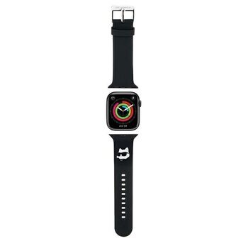 Karl Lagerfeld Pasek KLAWMSLCNK Apple Watch 38/40/41 mm musta musta hihna 3D-kumista valmistettu Choupette-pää