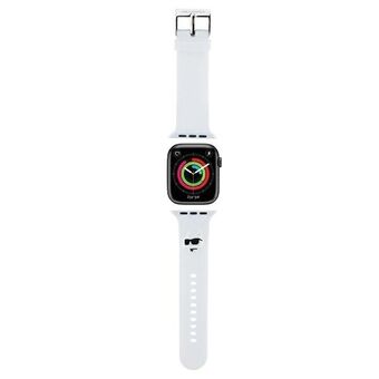 Karl Lagerfeldin Pasek KLAWLSLCNH Apple Watchille 42/44/45/49mm valkoinen/valkoinen hihna 3D-kumista Choupette-päällä
