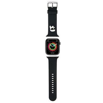 Karl Lagerfeldin KLAWMSLKNK Apple Watch -kello 38/40/41mm musta hihna, 3D-kumista tehty Karl-pää.