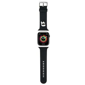 Karl Lagerfeldin Pasek KLAWLSLKNK Apple Watch 42/44/45/49mm musta hihna 3D-kumista tehty Karl-pää