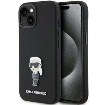 Karl Lagerfeld KLHCP15SSMHKNPK iPhone 15 6.1" musta/silikoninen Ikonik-metallinappi