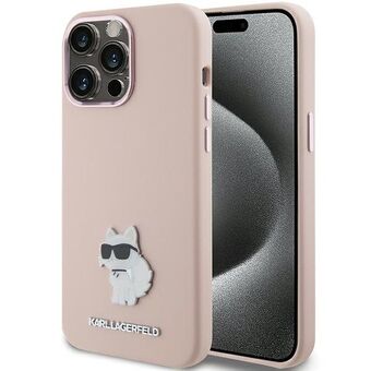 Karl Lagerfeld KLHCP15XSMHCNPP iPhone 15 Pro Max 6,7" vaaleanpunainen/pinkki silikoni Choupette-metallisella pinillä.