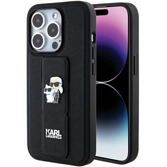 Karl Lagerfeld KLHCP15LGSAKCPK iPhone 15 Pro 6.1" musta kova kuori Gripstand Saffiano Karl&Choupette -napeilla.
