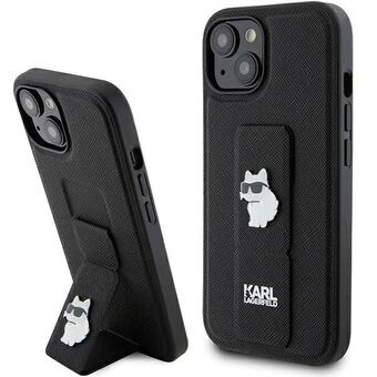 Karl Lagerfeld KLHCP15SGSACHPK iPhone 15 6.1" musta mustakotelo Gripstand Saffiano Choupette-pinsit.