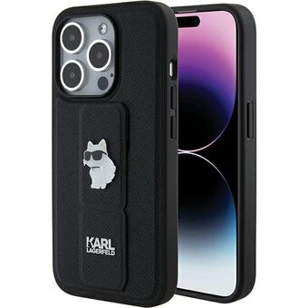 Karl Lagerfeld KLHCP15LGSACHPK iPhone 15 Pro 6.1" musta kovakuori Gripstand Saffiano Choupette Pins