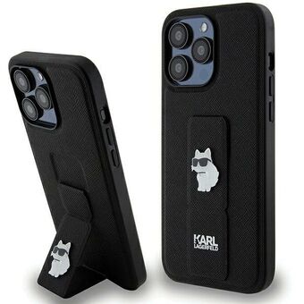 Karl Lagerfeld KLHCP13XGSACHPK iPhone 13 Pro Max 6.7"musta/musta kovakotelo Gripstand Saffiano Choupette Pins