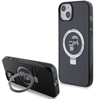 Karl Lagerfeld KLHMP14SHMRSKCK iPhone 14 / 15 / 13 6.1" musta kova suojakuori Ring Stand Karl&Choupettte MagSafella.