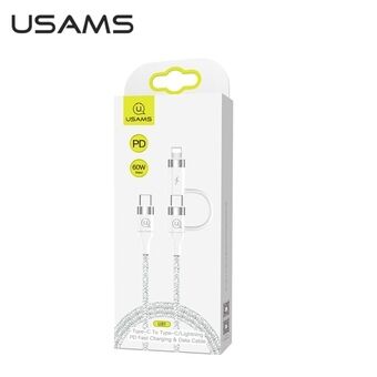 USAMS U31 USB-C - USB-C / vetoketjukaapeli 60 W PD Pikalataus valkoinen / valkoinen SJ403USB02 (US-SJ403)