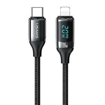 USAMS U78 USB-C - Lightning LED 1,2 m 20 W PD pikalatauspunoskaapeli musta / musta SJ545USB01 (US-SJ545)