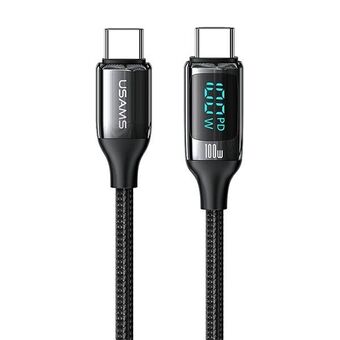 USAMS Kudottu U78 USB-C - USB-C LED 2m 100W Nopea lataus musta/black SJ558USB01 (US-SJ558)
