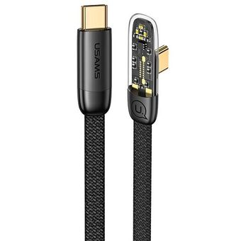 USAMS Kulmakaapeli USB-C–USB-C PD 100 W Pikalataus Iceflake Series 1,2 m musta/musta SJ584USB01 (US-SJ584)