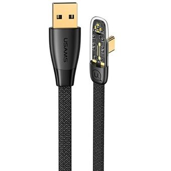 USAMS-kulmakaapeli USB-USB-C PD 6A 66W Pikalataus Iceflake Series 1,2m musta/musta SJ585USB01 (US-SJ585)