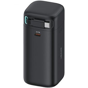 USAMS Powerbank, jossa on taittuva USB-C-kaapeli, 18000 mAh PD45W Fast Charge XMF Series, musta 20KCD21601 (US-CD216)