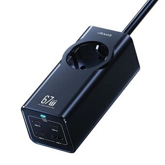 USAMS Virtapistoke 67W 3x USB-C + USB pikalatausjatkojohto EU musta CC225TC01 (US-CC225)