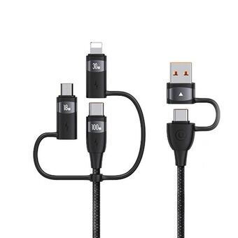USAMS U85 kaapeli 2xUSB-C/USB/Micro-USB/ Lightning 6w1 1,2m 100W PD pikalataus musta/black SJ645USB01 (US-SJ645)