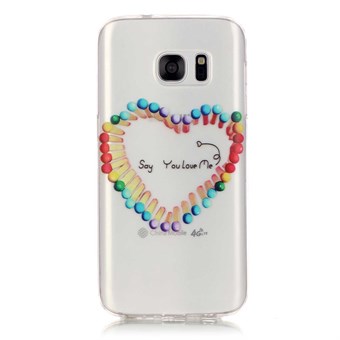 Tyylikäs läpinäkyvä Samsung Galaxy S7 Edge silikonikuori Sateenkaaren värinen Heart