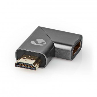 HDMI ™ -sovitin | HDMI ™ Han / HDMI ™ -liitin | HDMI / lähtö / HDMI ™ -naaras | Kullattu | Kulma oikealle | Alumiini | Gun Metal Grey | 1 kpl. | Kansiikkunalaatikko