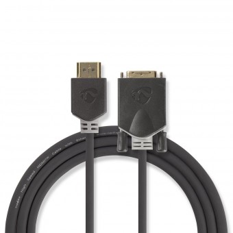 HDMI™-kaapeli | HDMI™-liitin | DVI-D 24 + 1-nastainen uros | 1080p | Kullattu | 2,00 m | Vain | PVC | Antrasiitti | Ikkunalaatikko eurolukolla