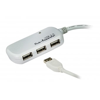 Aktiivinen USB 2.0 -jatkokaapeli USB A uros - 4x USB-keskitin 12 m Ivory