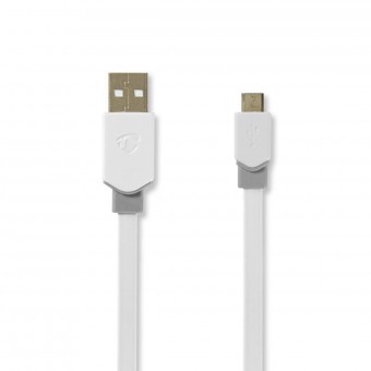 USB-kaapeli | USB 2.0 | USB-A uros | USB Micro-B uros | 480 Mbps | Kullattu | 1,00 m | Tasainen | PVC | Valkoinen | Muovipussi
