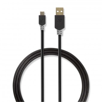 USB-kaapeli | USB 2.0 | USB-A uros | USB Micro-B uros | 480 Mbps | Kullattu | 3,00 m | Pyöreä | PVC | Antrasiitti | Ikkuna laatikko