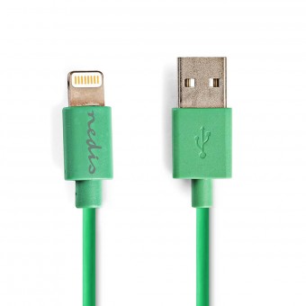Salamakaapeli | USB 2.0 | Apple Lightning 8-nastainen | USB-A uros | 480 Mbps | Nikkelipinnoitettu | 1,00 m | Pyöreä | PVC | Vihreä | Muovipussi