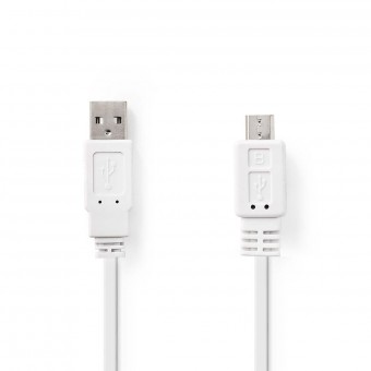 USB-kaapeli | USB 2.0 | USB-A uros | USB Micro-B uros | 480 Mbps | Nikkelipinnoitettu | 1,00 m | Tasainen | PVC | Valkoinen | Muovipussi