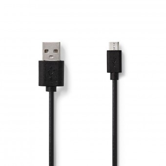 USB-kaapeli | USB 2.0 | USB-A uros | USB Micro-B uros | 480 Mbps | Nikkelipinnoitettu | 2,00 m | Pyöreä | PVC | Musta | Tunne