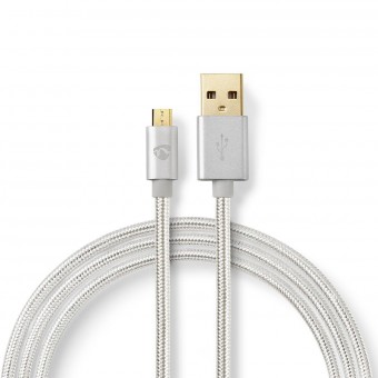 USB-kaapeli | USB 2.0 | USB-A uros | USB Micro-B uros | 480 Mbps | Kullattu | 1,00 m | Pyöreä | Punottu / Nylon | Alumiini | Kansiikkunan laatikko