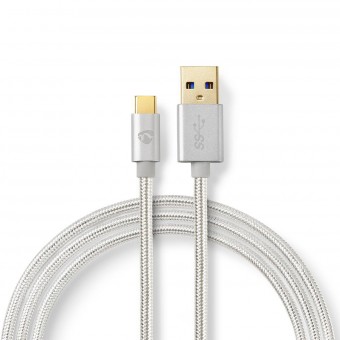 USB-kaapeli | USB 3.2 Gen 1 | USB-A uros | USB-C™ uros | 5 Gbps | Kullattu | 1,00 m | Pyöreä | Punottu / Nylon | Alumiini | Kansiikkunan laatikko