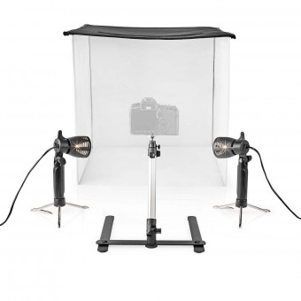 Photo Studio Kit | 600 mm | 600 mm | 600 mm | 400 lm | Taitettava | Mukana taustat | Matkalaukku mukana | Musta
