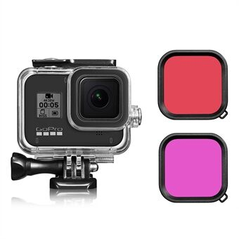 Gopro 8 Waterproof Case + Red Purple Pink Filter -suodattimelle