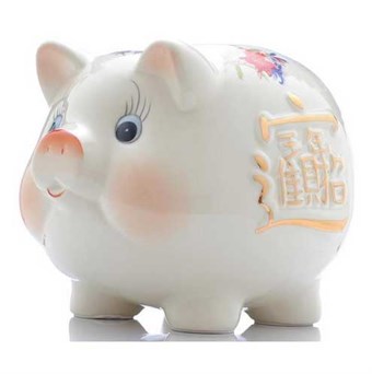 Säästöpossu - Valkoinen käsinmaalattu säästöpossu kiinalaisilla koristeilla - RAJOITETTU MALLI