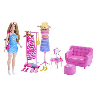 Barbie fashionista -nukke vaatetelineellä