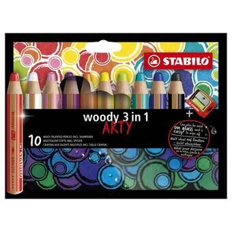 STABILO Woody ARTY värikynät - 10 väriä + kynänteroittimet