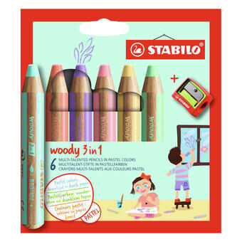 STABILO Woody 3in1 -kynät - 6 väriä + teroitin
