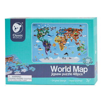Klassinen maailmankartta puisessa palapelissä, 48 kappaletta.