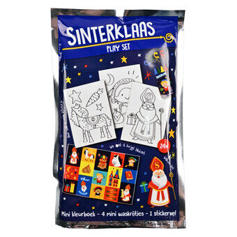 Sinterklaasin värityskirja, jossa on 4 vahaliitua ja tarra-arkki