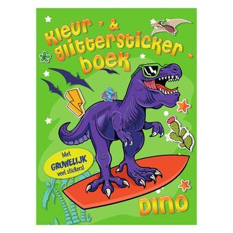 Väritys- ja glitter-tarrakirja Dino