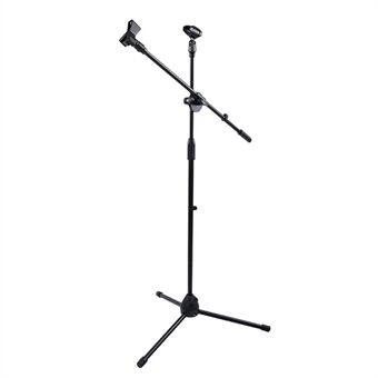 K02 Collapsible Floor Tripod Microphone Stand with Double Mic Clips for Studio Recording / Live Streaming / Vlogging