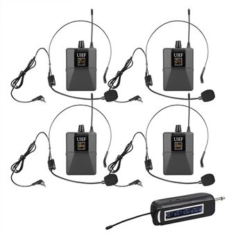SHENGFU Pro Head -päähän kiinnitetty ja lavalier langaton UHF-mikrofonijärjestelmä, 1 vastaanotin + 4 lähetintä