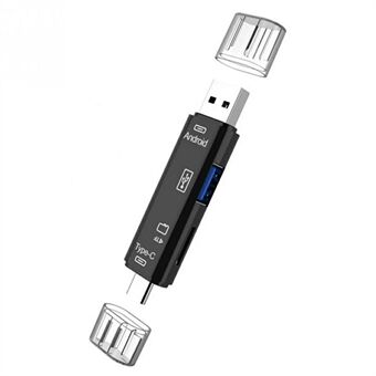D-188 3-in-1 Type-C / Micro USB / USB TF -muistikortinlukija OTG-sovitin tietokonepuhelimeen - musta