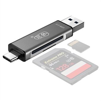 KAWAU C256Q Type-C+USB SD TF -muistikortinlukijalle alumiiniseoksesta valmistettu OTG-puhelinsovitin