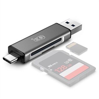 KAWAU C350Q USB3.0+Type-C matkapuhelin OTG 5Gbps kortinlukija Kannettava minialumiiniseoksesta valmistettu kortinlukija SD/TF-korttiporteilla