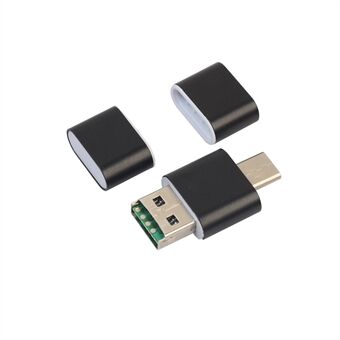 Mini 2-in-1 USB 2.0 + USB Type-C TF/SD-kortinlukijatuki OTG - musta