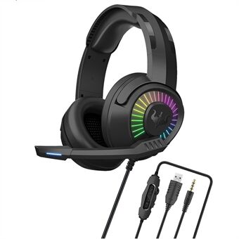 OVLENG GT67 E-sports USB + 3,5 mm langalliset kuulokkeet, melunvaimennusmikrofoni korvan päällä LED-valaistut pelikuulokkeet