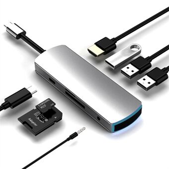 SEEWEI Mate8 8-IN-1 Type-C HUB TYPE-C USB3.0*3+SD+TF+HDMI+Audio 3.5mm+PD monitoimikeskitin - harmaa