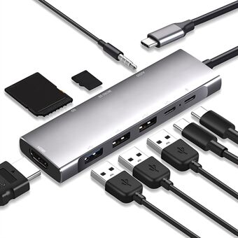 9 in 1 -telakointiasema 4K 30 Hz USB C -keskitin HDMI-yhteensopiva 100 W PD USB 3.0 + 2.0 moniporttinen sovitin kannettavalle tietokoneelle